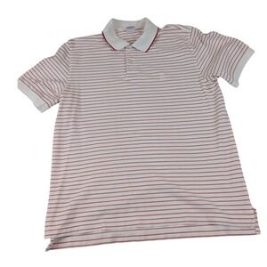 Brooks Bros Mens Performance Polo Shirt L Original Fit White Red Striped Cotton